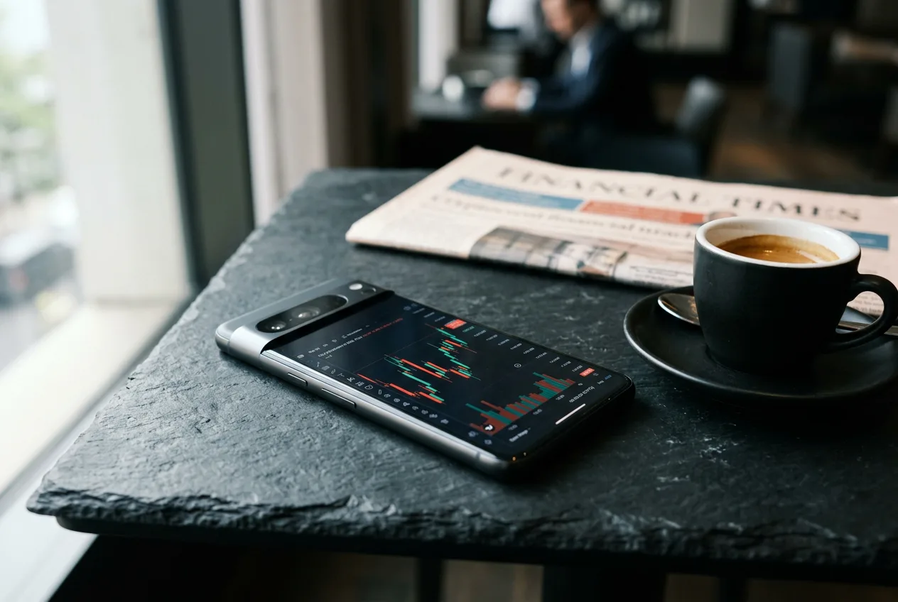 График торгов криптовалютой Solana на экране смартфона на столе