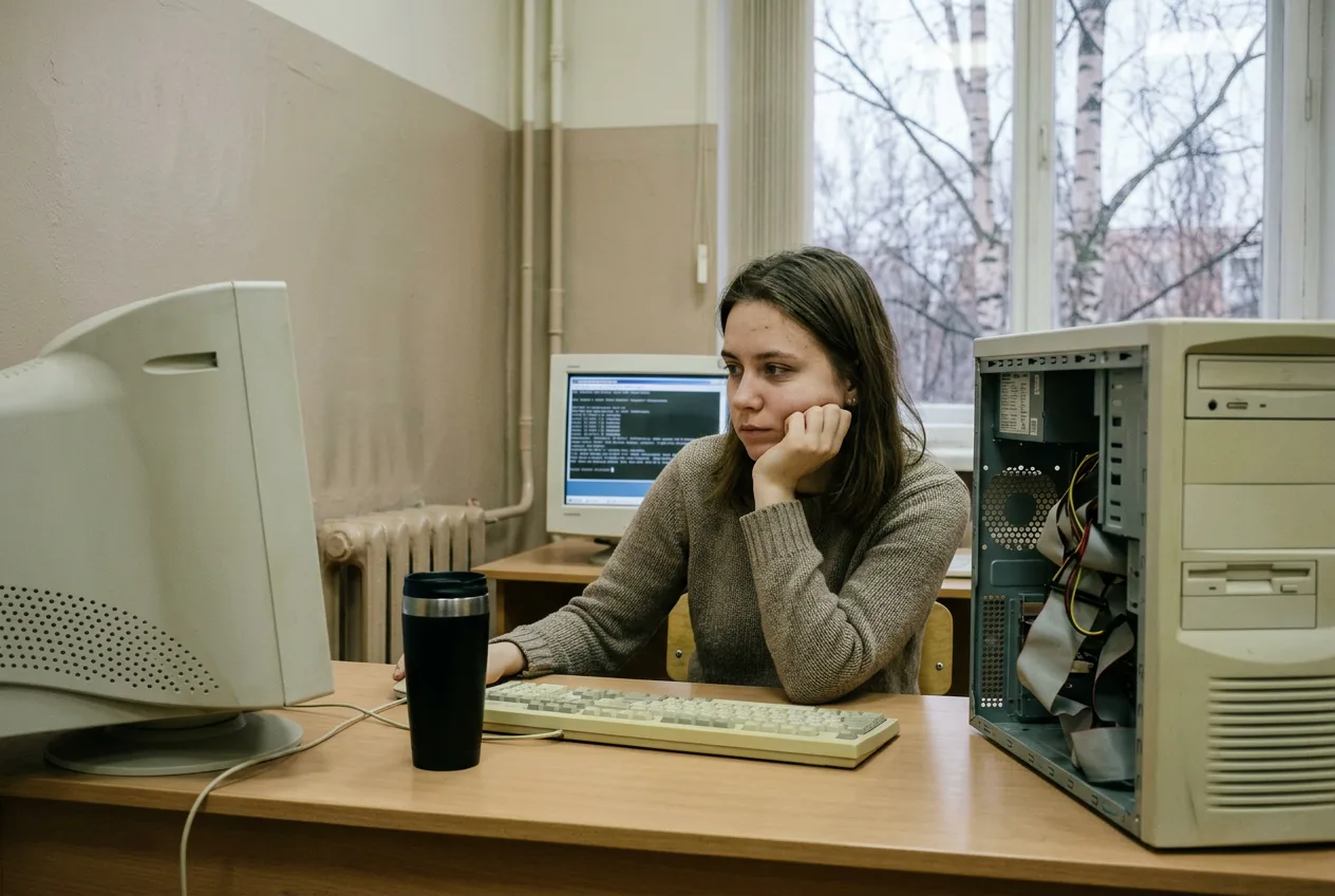 Исследовательница в компьютерной лаборатории анализирует доступность зарубежных нейросетей.