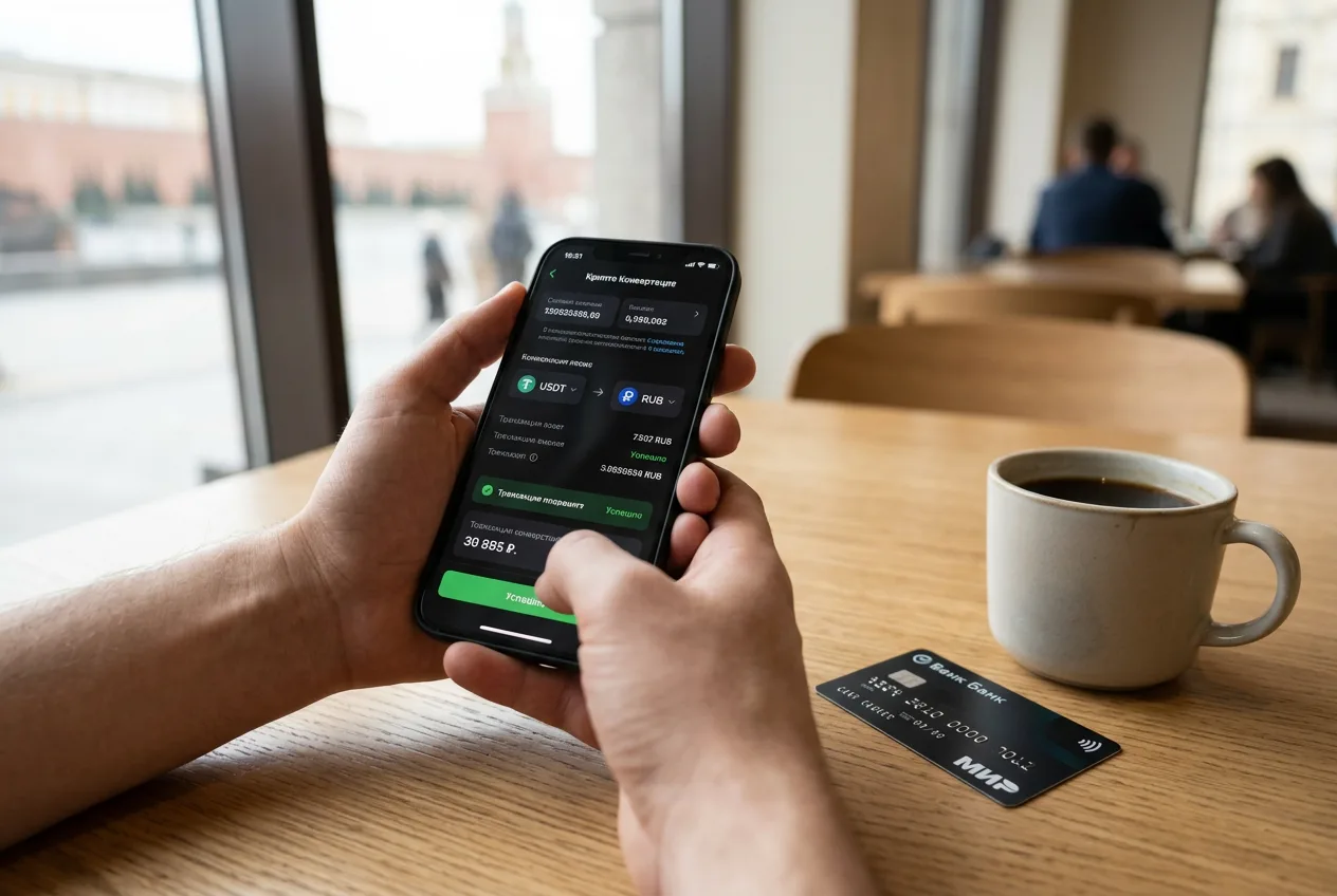 Обмен криптовалюты USDT на рубли через мобильное банковское приложение